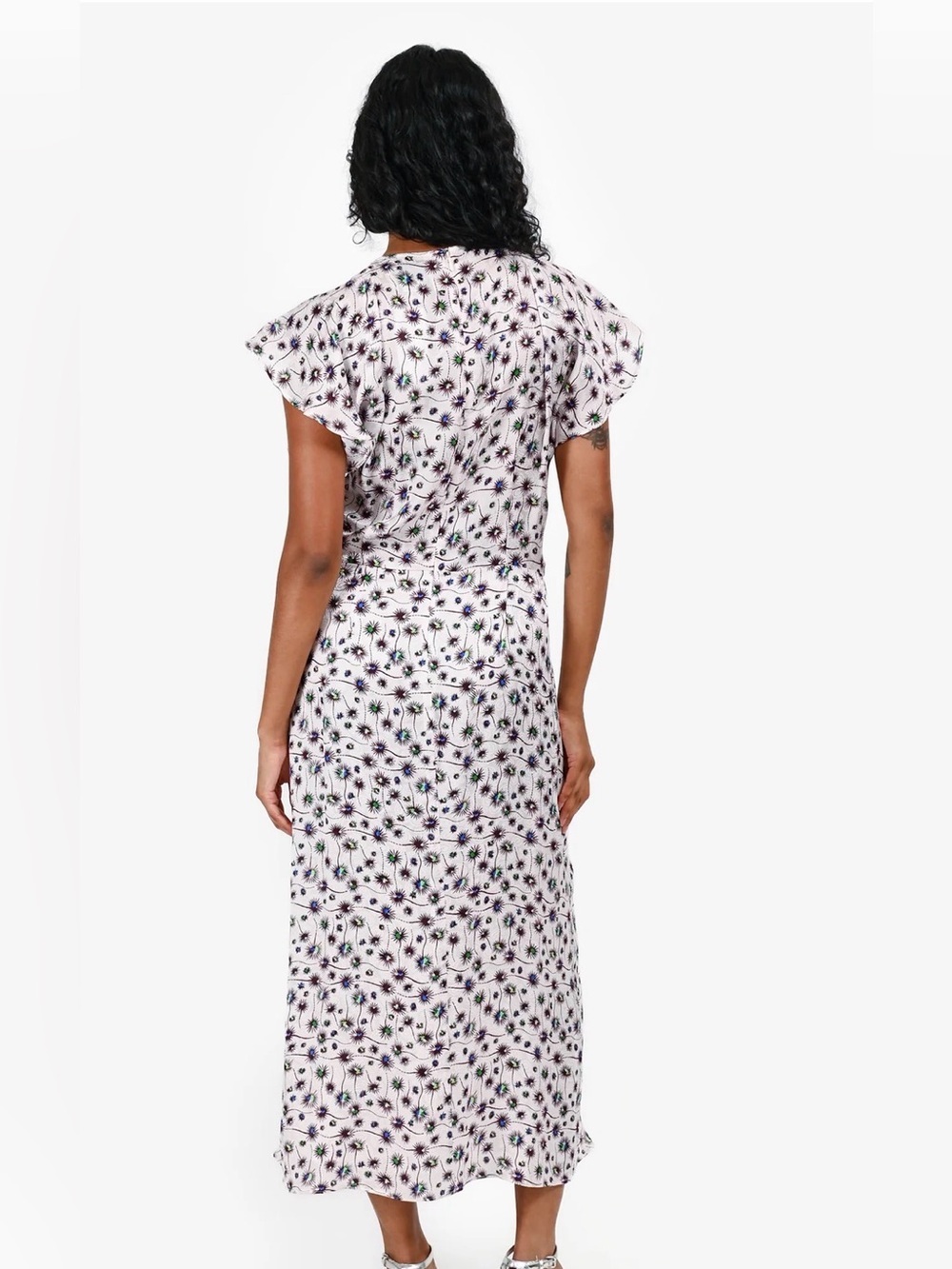 Isabel Marant White Purple Silk Ruched V-Neck Midi Dress Size 34 - Picture 3 of 15